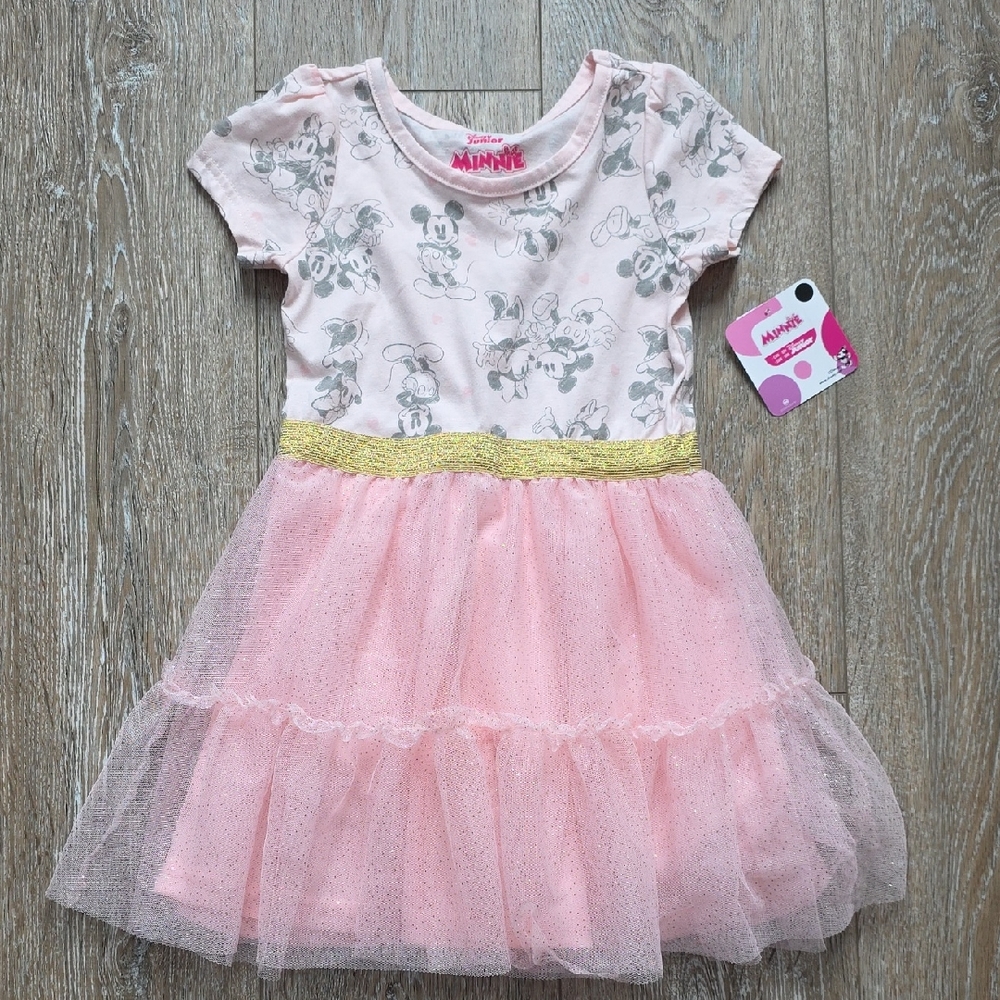 Disney Minnie Mouse Pink Dress with Gold Waistband
